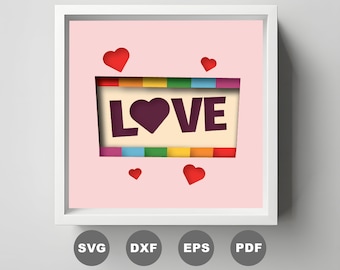 3D Love Shadow Box SVG: Layered Paper Cut File (Digital Download)