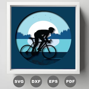 Bicycle Shadow Box, bicicletta a strati 3D sul fiume SVG, file SVG Cricut fai da te, 3D Paper Cut Light Box SVG, Cricut Silhouette