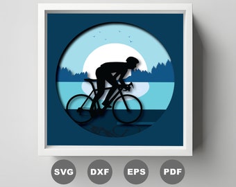 Bicycle Shadow Box , 3D Layered bicycle on the river SVG , Cricut svg file DIY , 3D Paper Cut Light Box SVG , Cricut Silhouette