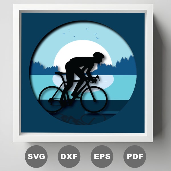 Bicycle Shadow Box SVG: 3D Layered Paper Cut File (Digital Download)