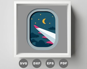Airplane Window Shadow Box SVG: Night Sky 3D Paper Cut (Digital Download)