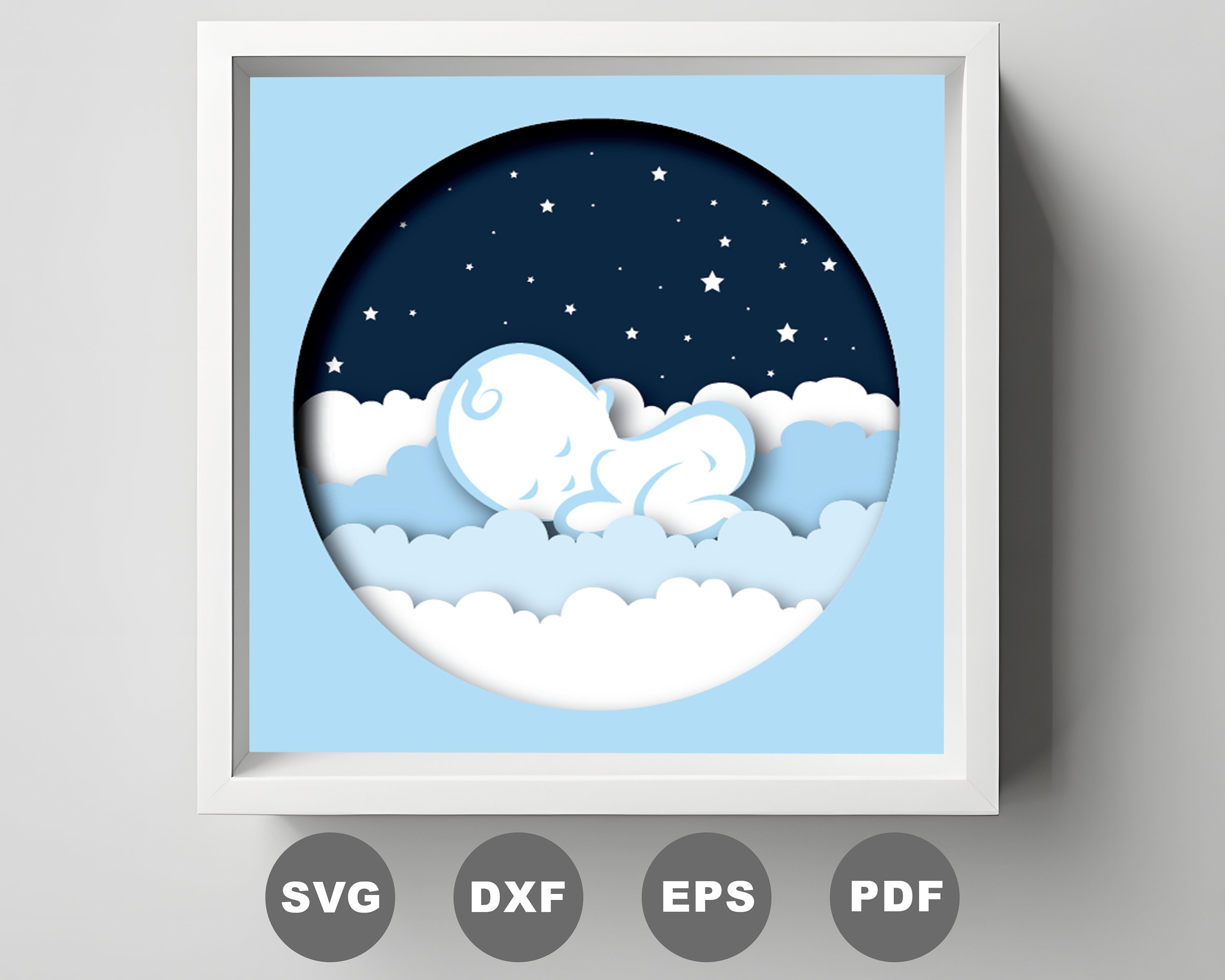 Baby Sleep on the cloud Shadow Box , 3D Layered Baby on sky SVG , Cricut svg file DIY , 3D Paper Cut Light Box SVG , Cricut Silhouette