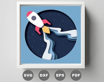 3D Rocket Shadow Box SVG: Layered Space Design (Digital Download)