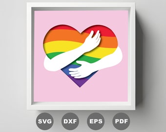 Pride Hug Shadow Box SVG: 3D Layered Heart, Cricut File (Digital Download)
