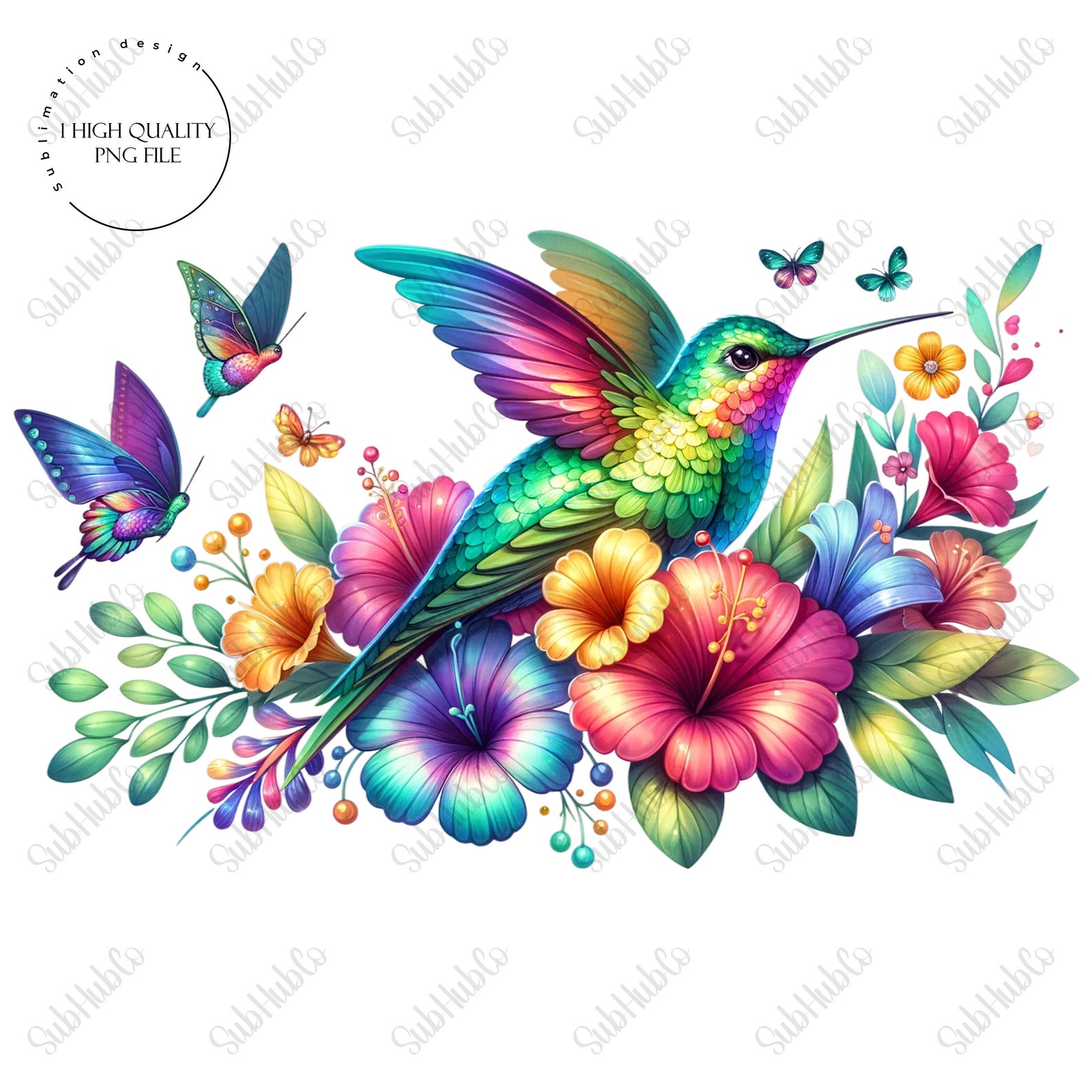 Hummingbird and Flowers, Hummingbird PNG, Sublimation, DTF, UV Transfer ...