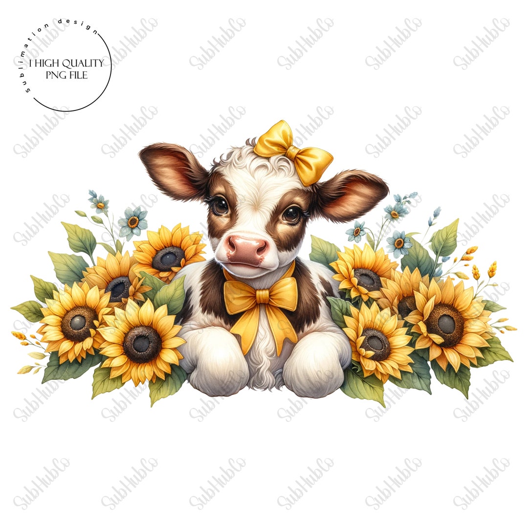 Highland Cow and Sunflowers, Highland Cow Clipart, Cow Png, Sublimation ...