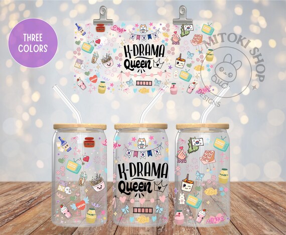 K-Drama Queen Glass Can Wrap PNG: Korean Gifts, KPop Lover (Digital Download 9.75x5 inches)