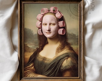 Funny Mona Lisa Self Care Print: Quirky Bathroom Wall Art, Renaissance Humor (Digital Download)