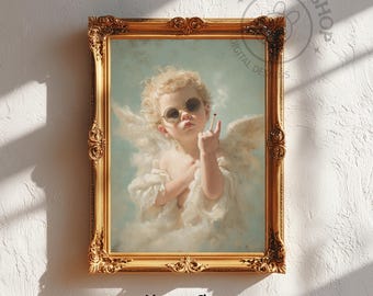 Cherubino fumatore vintage con occhiali da sole: poster retrò divertente, decorazione per San Valentino (digitale)