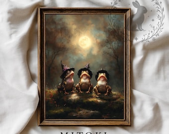 Cottagecore Frog Wall Art – Whimsical Witchy Moon Ritual, Enchanted Forest Decor (Digital Download)