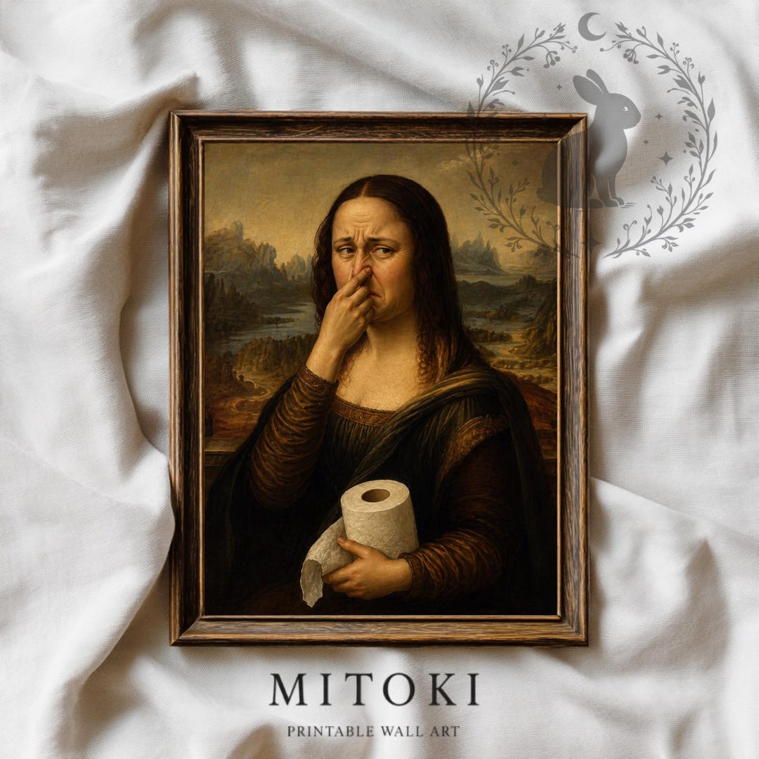 Funny Mona Lisa Bathroom Wall Art: Vintage Toilet Humor Print, Quirky ...