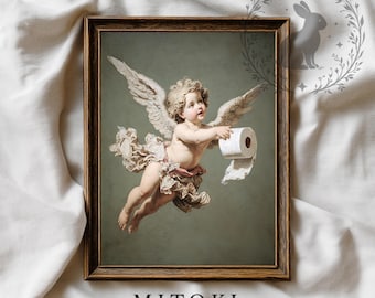 Cherubino barocco con carta igienica: decorazione murale eccentrica con Cupido per San Valentino (download digitale)