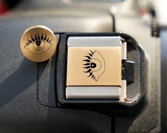 See The World Hot Shoe Cover And Shutter Button, Custom Hot Shoe Cover, Threaded Shutter Button, Gift for Camera Owner, Photographer Gift