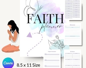 Diario FAITH, Planificador digital / Diario devocional / Imprimible / Editable en Canva / PLR / REVENTA