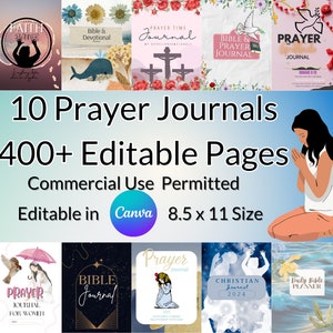 Prayer Journal Bundle: 400+ Pages, Editable Canva Template (PLR, Digital Download)