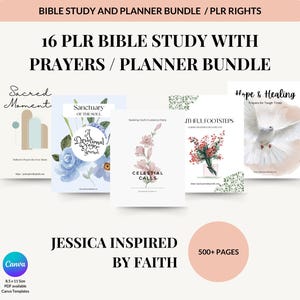 May include: A digital product bundle of 16 printable Bible study and prayer journals. The covers feature watercolor floral designs and inspirational quotes. The bundle includes over 500 pages and is available in 8.5 x 11 inch size.