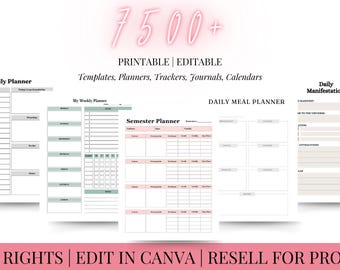 7500+ Templates, Planners, Trackers, Journals, Calendars, eBooks | Editable Canva Templates | PLR + MRR
