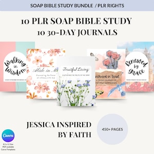 May include: A set of 10 printable 30-day Bible study journals with floral designs. The titles include "Walking in Wisdom", "Abide in Me", "Fruitful Living", "Anchored in Trust", and "Renewed by Grace".