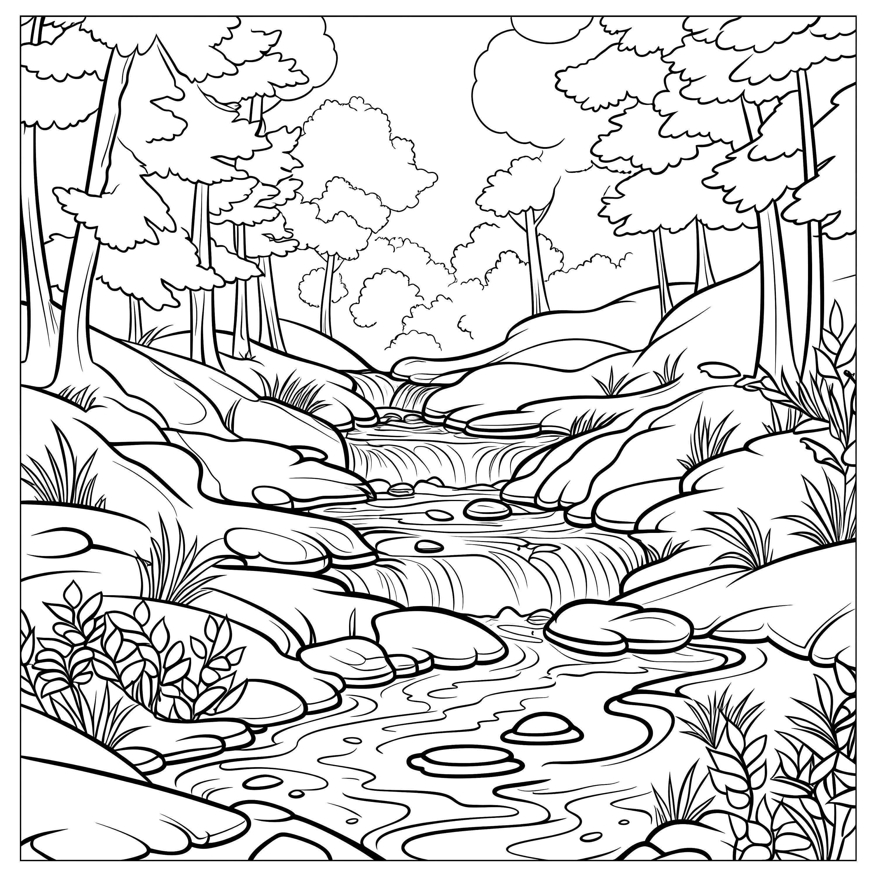Coloring Page of Mountain Stream Coloring the Forest 1 Kid&rsquo;s or Adult