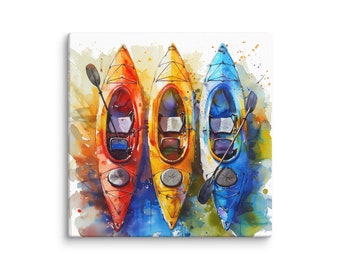 Kayak Watercolor Canvas - kayak wall art - kayaking art