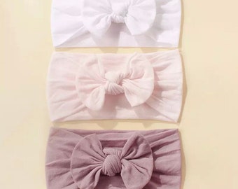 Three Piece | Ultra Soft Nylon | Baby Bow Headband Set