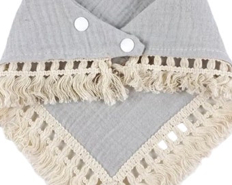 Handmade | Organic Muslin Cotton | Stylish Fringe Boho Bib | Super Soft & Stretchy