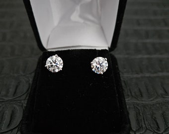 5ctw Lab Grown Diamond Stud Earrings: 14k White Gold Martini Setting
