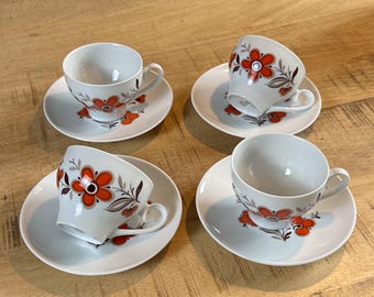 4 tazas y platillos vintage Arzberg Schumann Bavaria, años 70, estampado floral