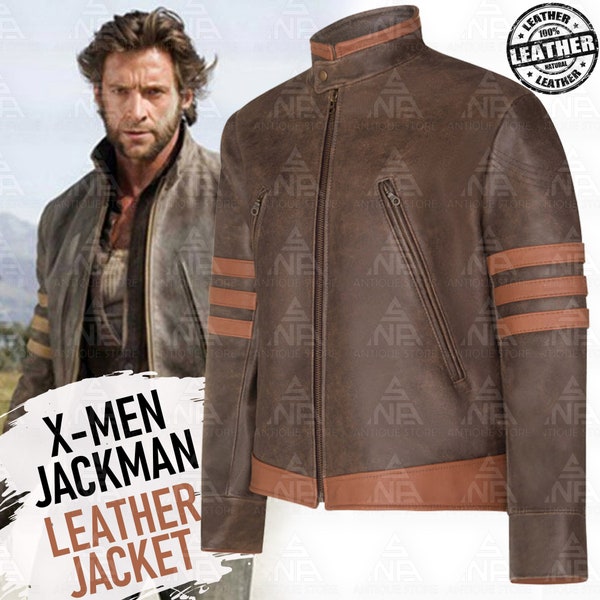 X-Men Origins Wolverine Style Leather Jacket, Handmade As Worn by Hugh Jackman Cowhide Leather Jacket