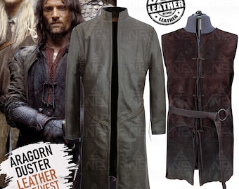 Aragorn Duster Costume Coat and Vest Set, Handmade Lord of The Rings Armor cosplay Duster Coat, LOTR Wedding Costume Coat & Vest