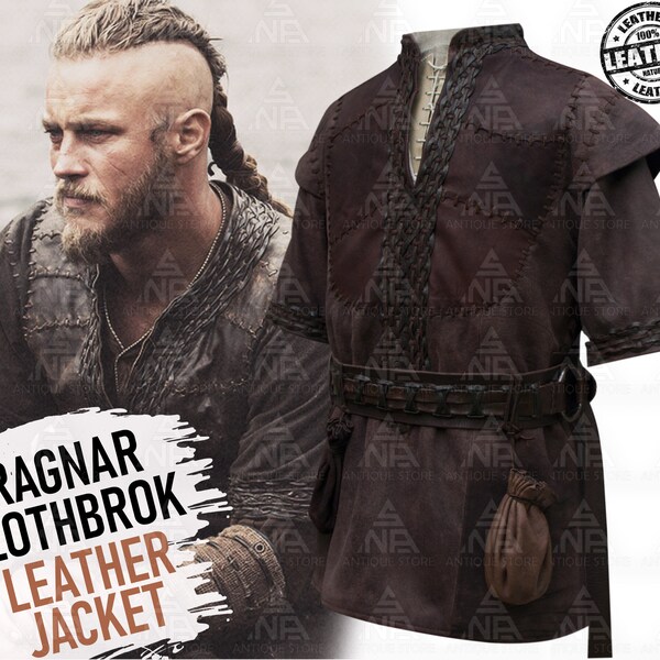 Viking Leather Jacket, Handmade Ragnar Lothbrok Leather Vest Jacket , Cosplay Costume Viking Ragnar Genuine Goat Skin Leather Vest