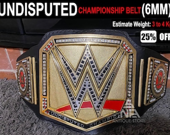 Cinturón de campeonato indiscutible, placas de cuero genuino de 6 mm de espesor, réplica del cinturón de título de campeones mundiales de lucha libre de peso pesado