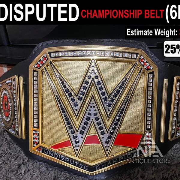 Undisputed Championship Belt, Genuine Leather 6MM Plates Thickness, World Heavyweight Wrestling Champions Title Belt Replica