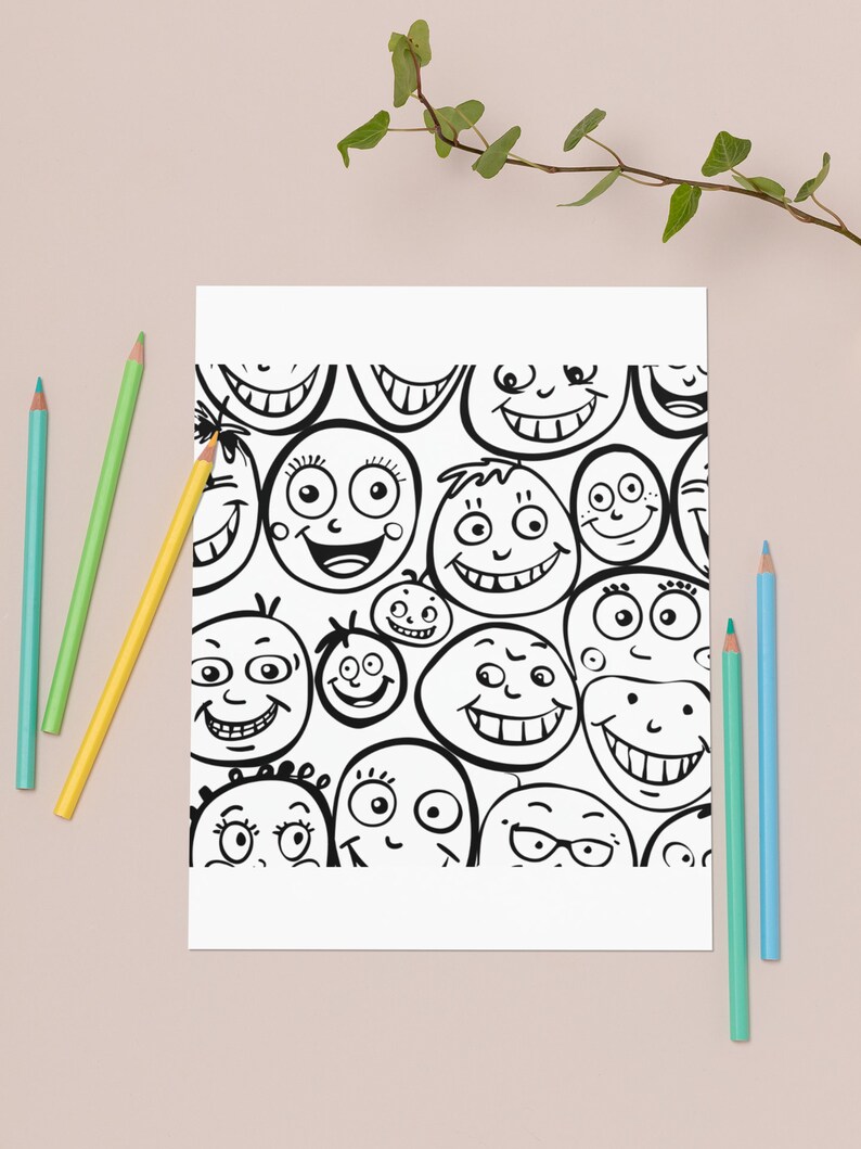 Set of 8 Coloring Pages, Happy Faces Coloring, Stress Reliever, Occupational Therapy, Printable ...