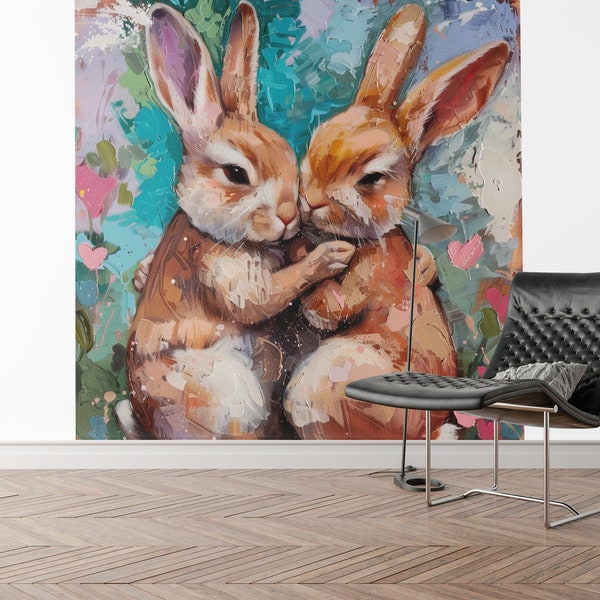 Rabbit Love Wall Art, Canvas Or Poster, Animal Wall Decor, Home Decor, Modern Wall Decor, Rabbit Wall Hanging, Rabbit Decor, Love Wall Decor