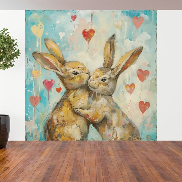 Valentine's Rabbit Wall Art, Canvas Or Poster, Love Wall Decor, Rabbit Wall Hanging, Animal Decor, Home Decor, Livingroom Decor