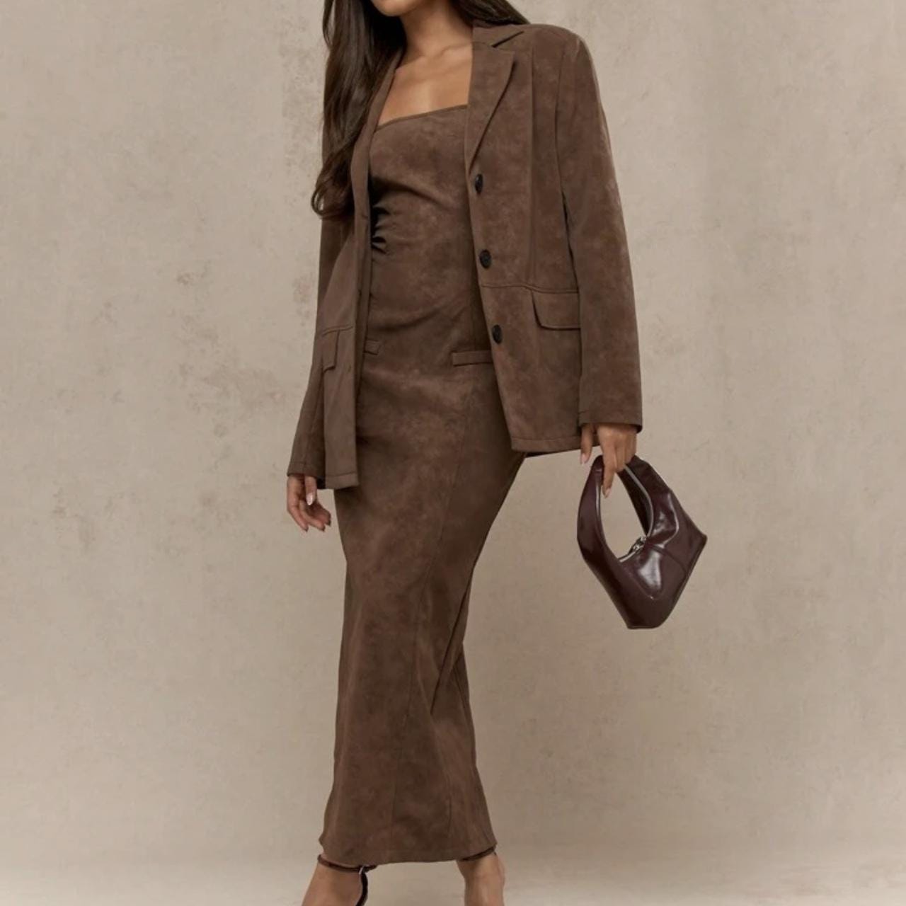 Brown Suede Style Blazer and Dress Set - Etsy