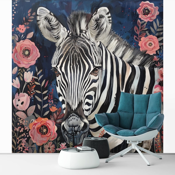 Floral Zebra Wall Art, Canvas OR Poster, Floral Decor,  Peaceful Wall Art, Zebra Print Wall Art, Animal Wall Decal, lighthouse Wall Art