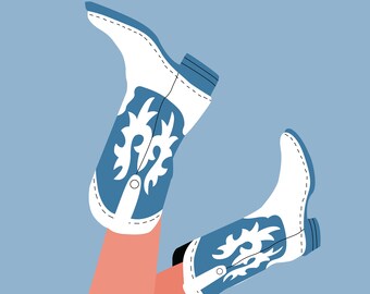 Blue Cowboy Boot Print