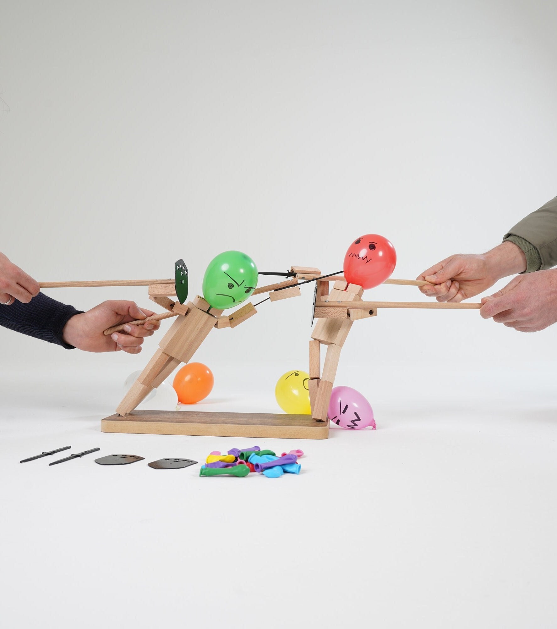 Handmade Wooden Fencing Puppet Game,balloon Warriors,dueling Balloon Swordsman, Two Player Board Game