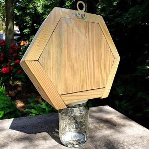 Outdoor Carpenter Bee Trap – Pent Roof Wooden Hanging Trap for Effective Bee Capture – Durable Insect Trap with Removable Collection Vault