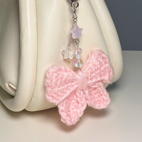 handmade crochet bow beaded keychain | coquette bag charm | gift idea