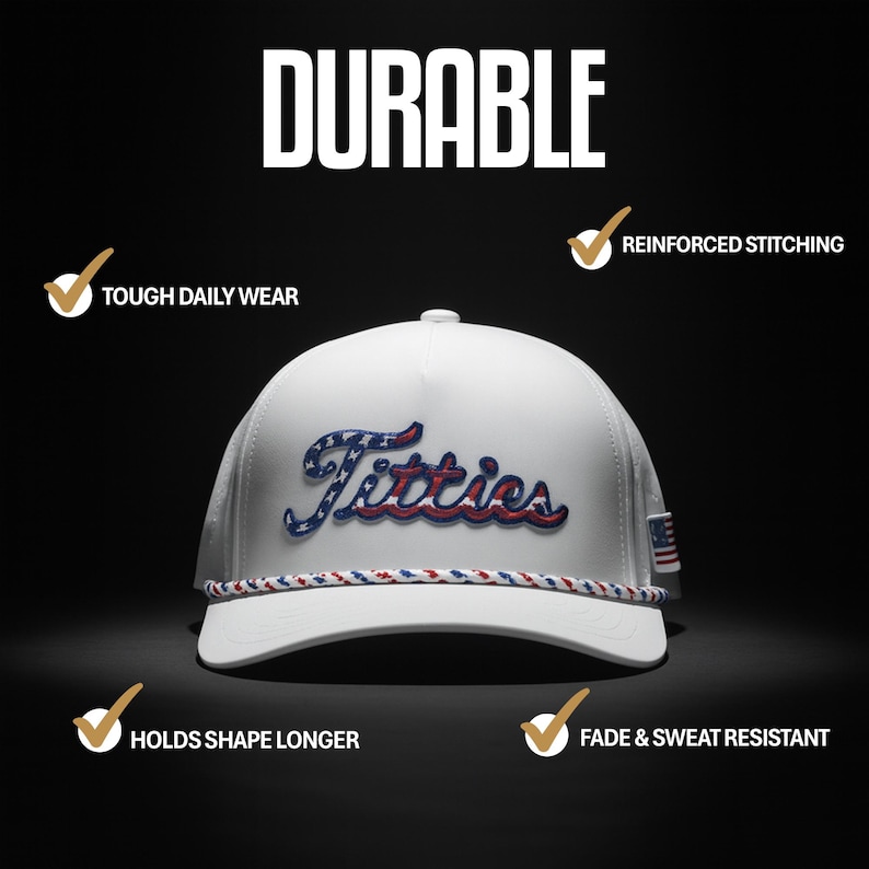 Titties Golf Hat - Funny Golf Hat - Titties Hat - Funny American Hat - 4th of July Gift - Funny Men's Gifts, Titties Hat White, USA Hat image 4