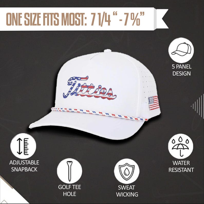 Titties Golf Hat - Funny Golf Hat - Titties Hat - Funny American Hat - 4th of July Gift - Funny Men's Gifts, Titties Hat White, USA Hat image 5
