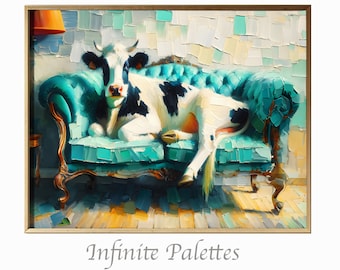 Moos and Blues: The Repose | Digital Downloadable Print Art | Cow Art | Animal Art