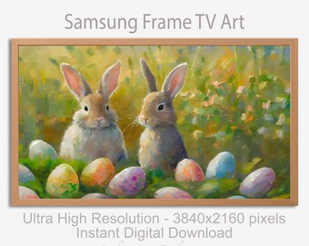 Spring  Frame TV Art, Easter Bunnies, Bunnies Painting, Easter Art for Frame TV, Easter Decor Download, Download Art,  Easter Art download