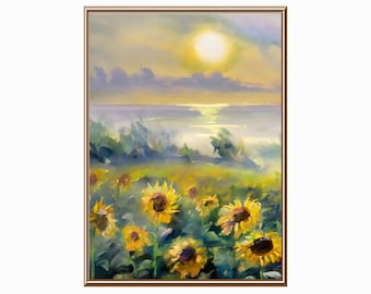 Spring Wall Art, Summer Wall Art, Printable Wall Art, Wall Art, Download Landscape Art, Landscape Wall Art, Summer Art, Sunflower Field