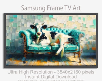 Samsung Frame TV Art | Cow On a Couch Oil Painting Style Samsung Frame TV Art | Moos and Blues: The Repose