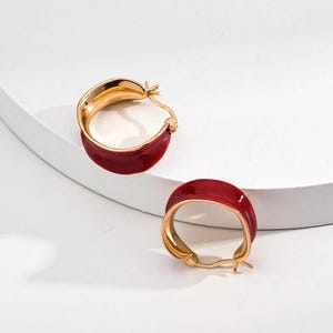 Red Hoop Earrings, Valentines Lovers, 925K Silver, Loop Vintage Jewelry Trendy Minimalist, Gift for Her Gift for Women Birthday Mother's Day