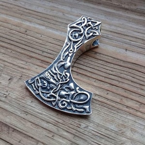 Slavic Ethnic Pagan Jewelry, handcrafted double-sided pendant silver talisman amulet &quot;Perun axe&quot;